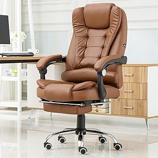 XM&LZ Espalda Alta Presidente Ejecutivo con Reposapiés,Masaje Ergonómico Silla De Oficina con Soporte Lumbar Apoyabrazos,Ajustable Silla De Oficina De Escritorio para Computadora-Marrón 20x17x24in
