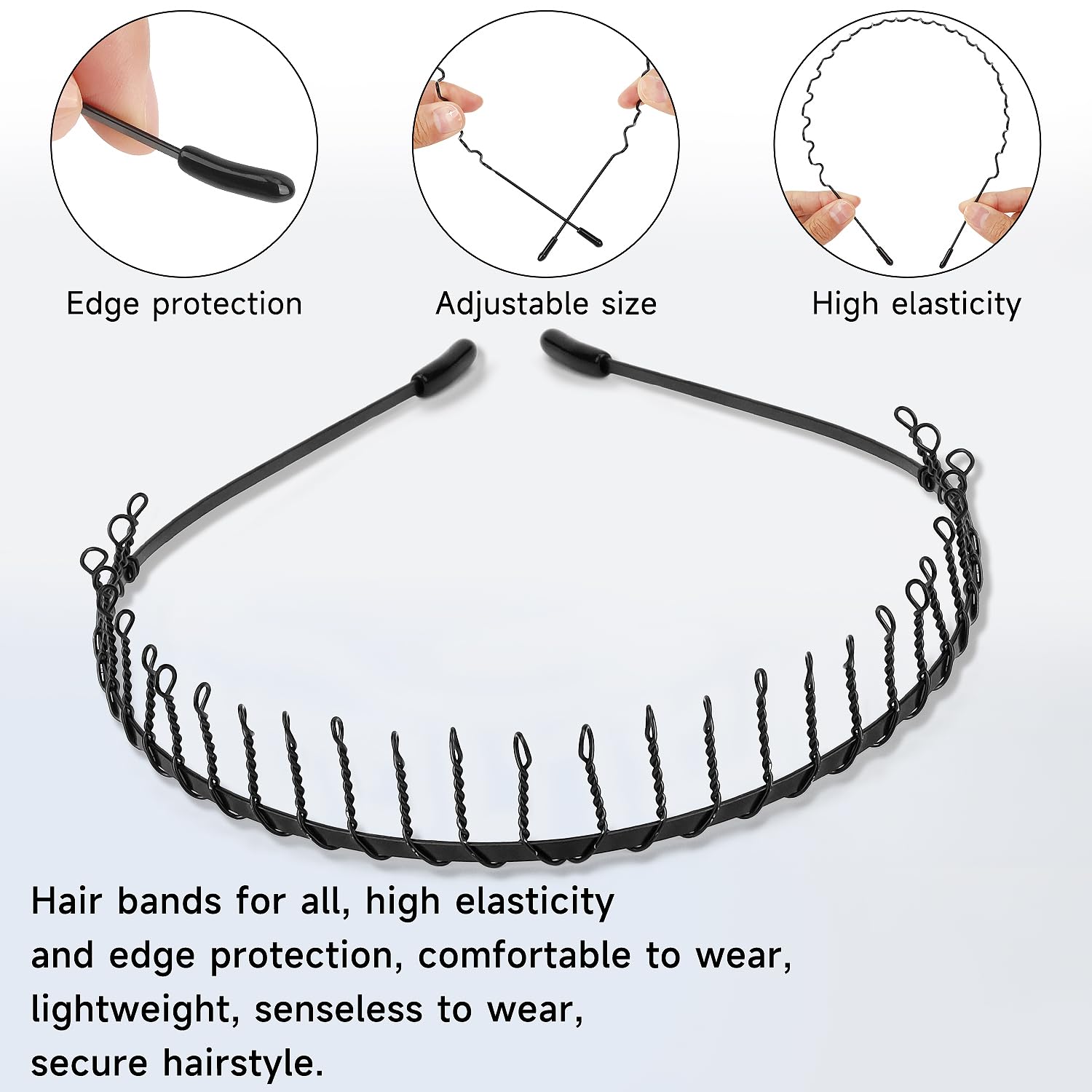 OWill 10PCS Hair Bands for Men Black Hair Bands Headband, Elastic Wavy Spring Wave Hairbands - Image 4