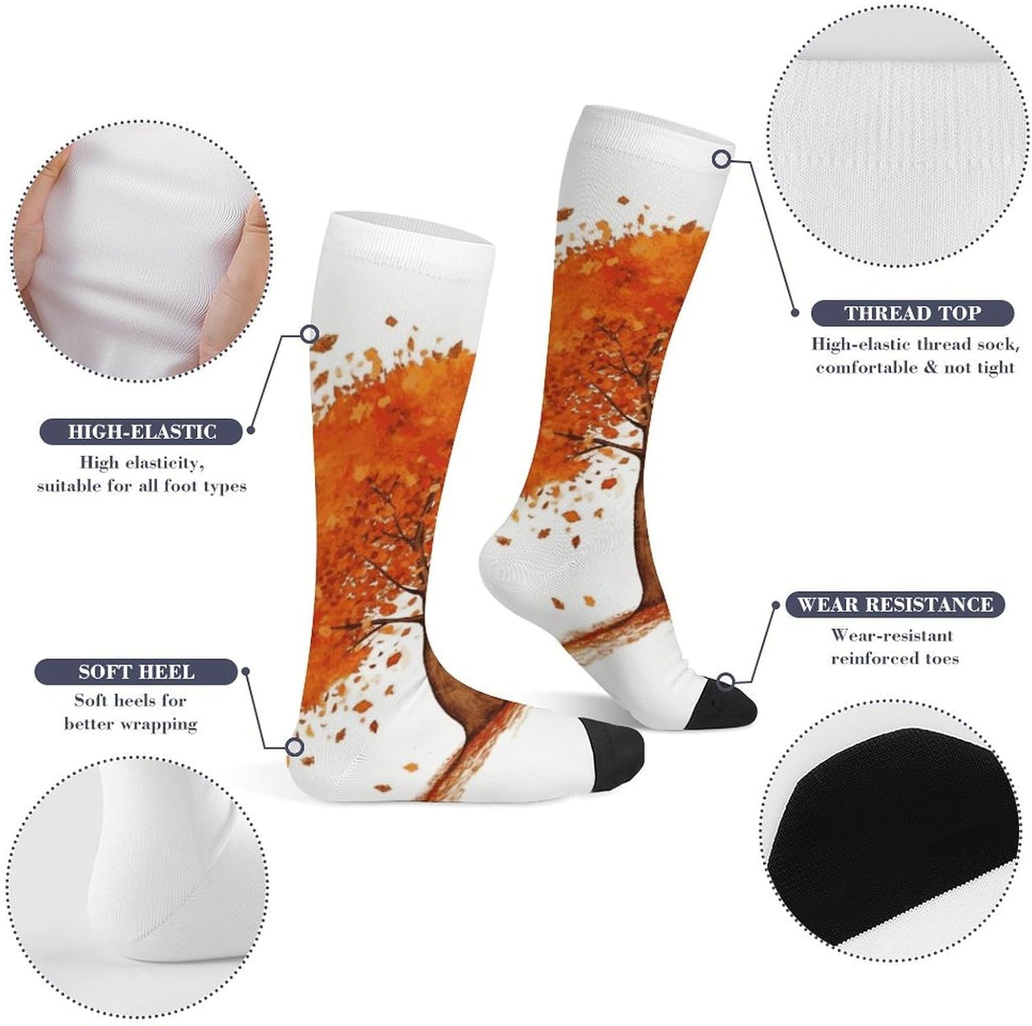 Fall Tree Old Bike Knee High Soccer Socks Moisture Wicking