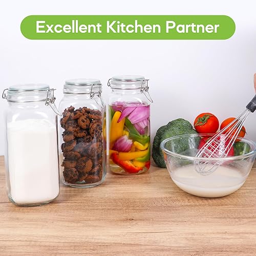 Miniatura 6 de EkkoVla Tarros de vidrio de 78 onzas con tapas herméticas, juego de 3 recipientes grandes de almacenamiento de alimentos, recipientes cuadrados de