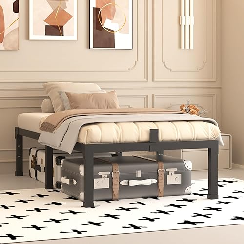 Miniatura 2 de Bastidores de cama de tamaño individual, plataforma de metal resistente de 14 pulgadas de alto, 3500 libras, base de colchón con soporte de listones