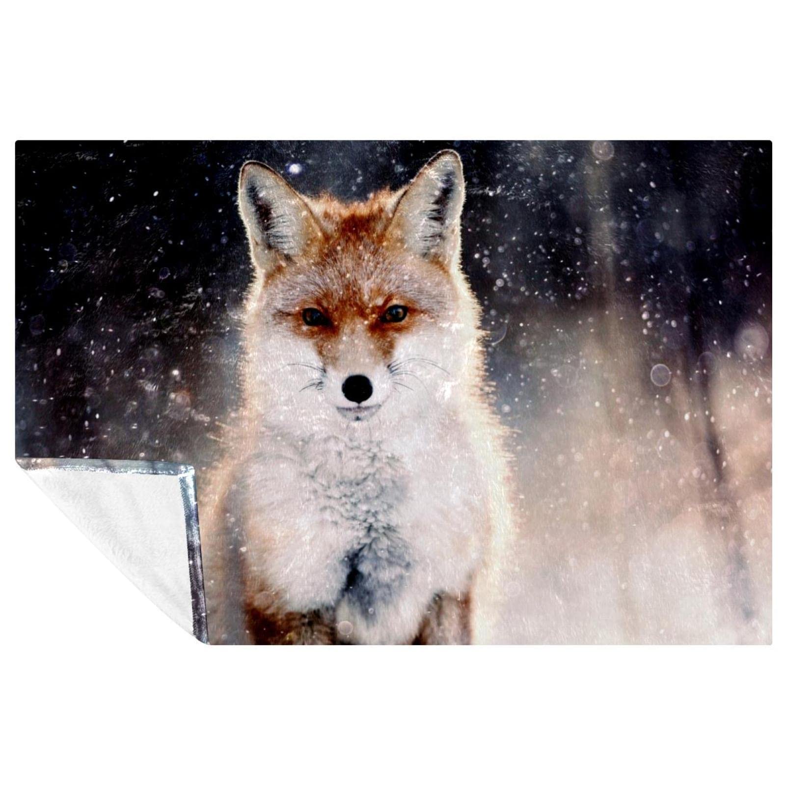 Couverture renard enneigé anti-courants d'air plaid chaud de canapé 150x100