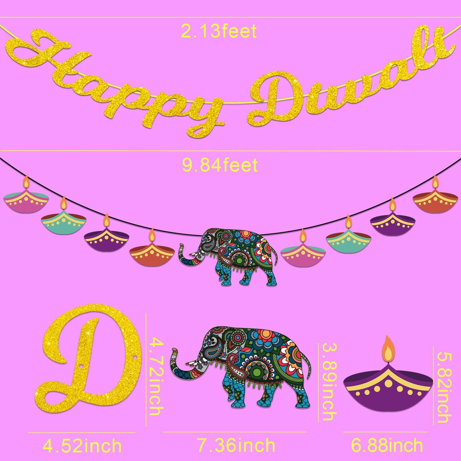 YIAJIA Happy Diwali Banner - Indian Festival of Lights Party Decor, Multicolor, Small - Image 2