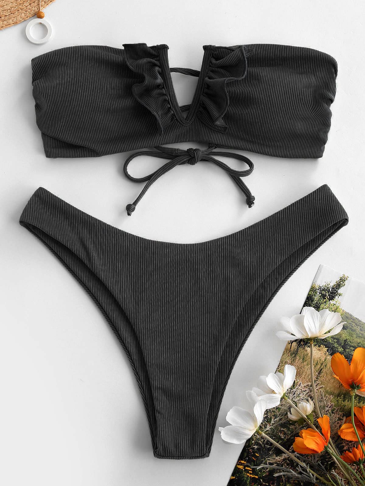 ZAFUL Traje de Baño Estampado Bandeau con Relleno Nudo Delantero Dos Piezas Bikini Mujer 2019 Verano