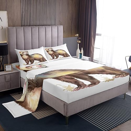 Erosebridal Juego de sábanas de hurón tamaño individual para niños, sábana bajera ajustable de hurón de dibujos animados para niños, bonitas sábanas disponible en Yaxa Costa Rica