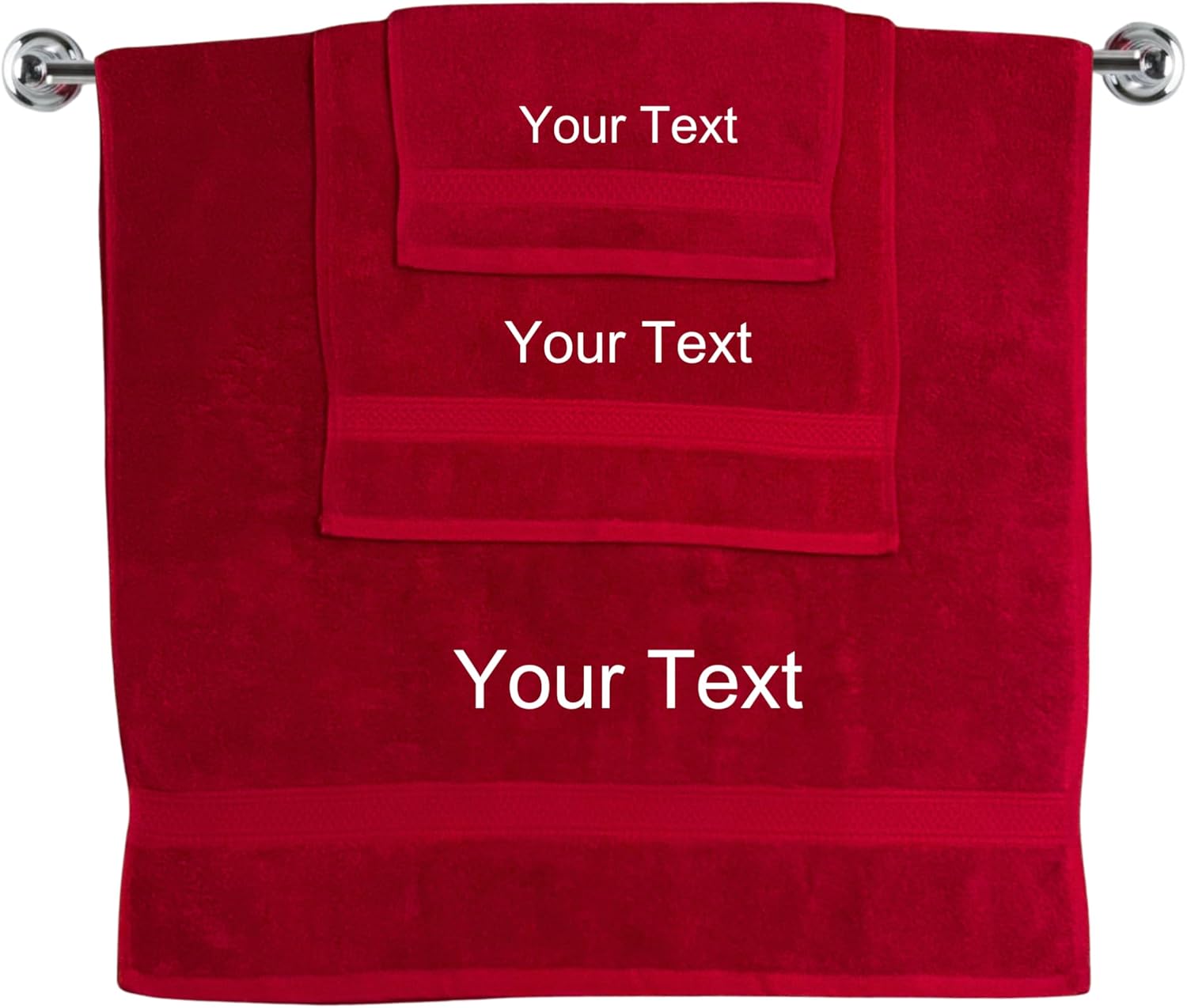 Set of 3 Custom Embroidered Towels - 1 Bath & 1 Hand Towel, 1 Washcloth, Highly Absorbent, Ultra Soft 100% Cotton (Red)