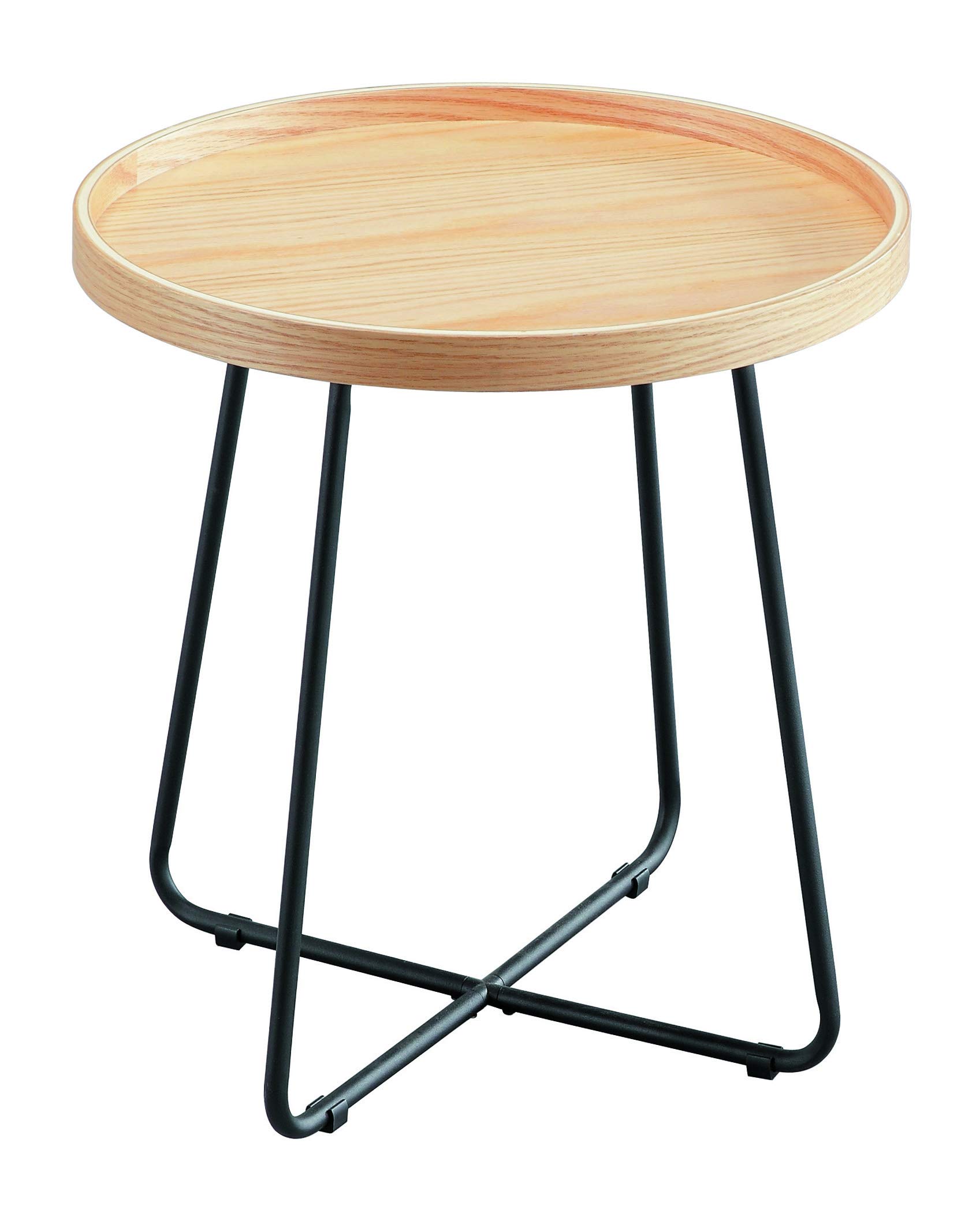 A ASPECT Sasha Wooden Tray/Round Side End Table (Oak Veneer/Black, 46 dia x 45 H cm)