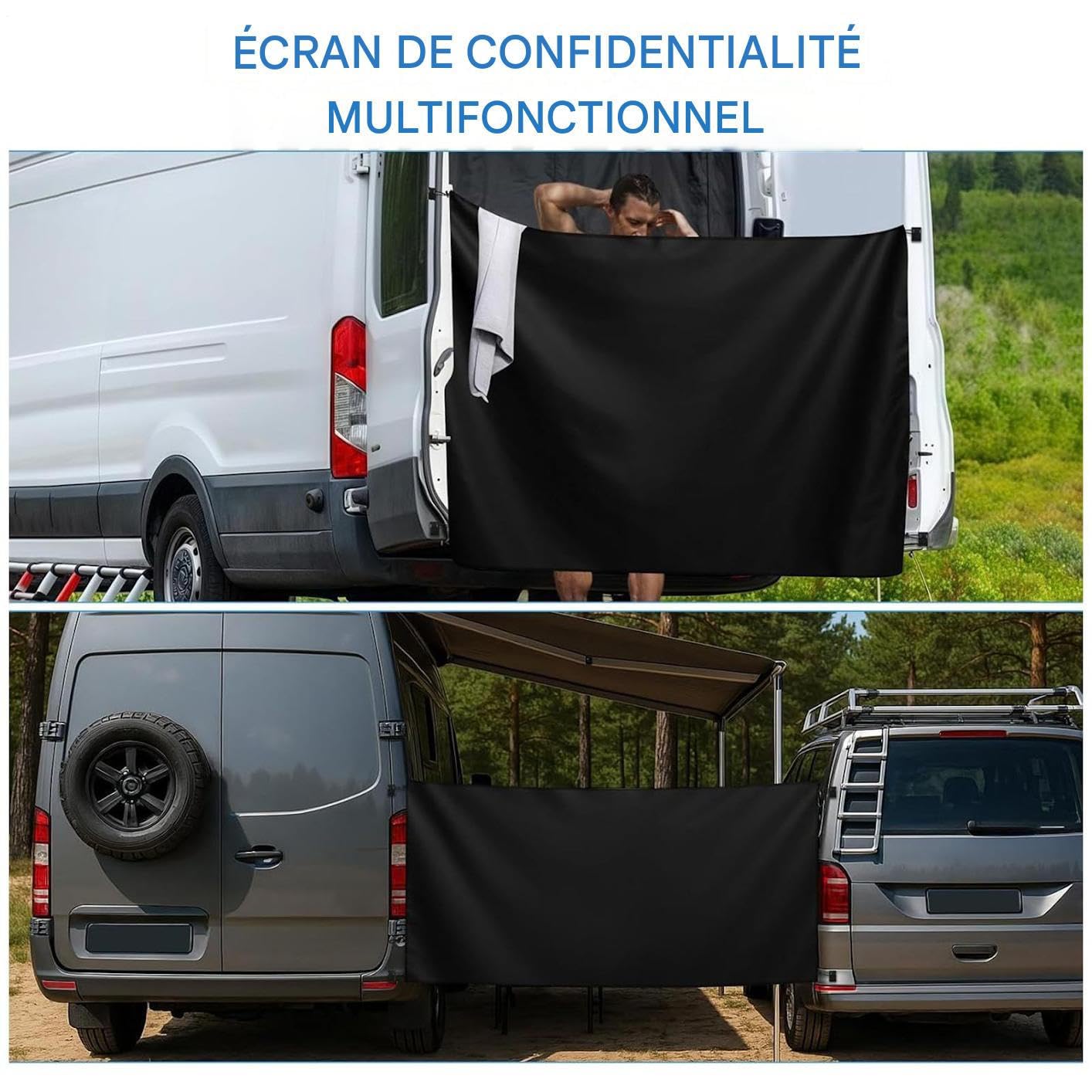 Générique Rideau Voiture Pare, Rideaux De Douche pour Porte Arrière De Camping-Car, Rrideau Douche Van Aménagé D'Intimité - Grand Pare- Réglable avec Crochets Magnétiques pour Douches Camping-Car