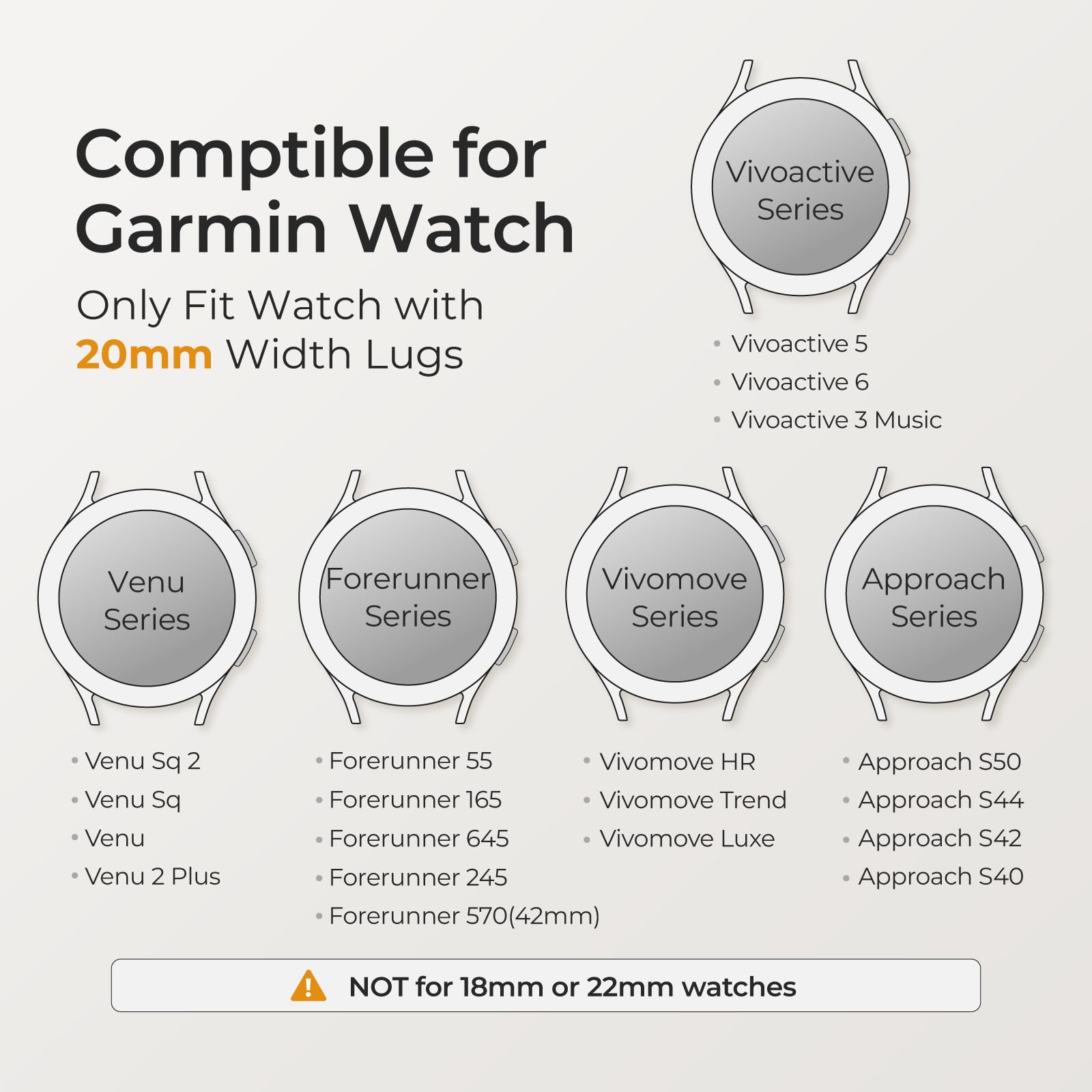 Butifacion 6 Pack 20mm Stretchy Watch Bands Compatible with Garmin Vivoactive 5/6/Forerunner 55/165, Nylon Elastic Fabric Adjustable Sport Straps Replacement Wristbands for Garmin Venu Sq 2 Women Men — view 2