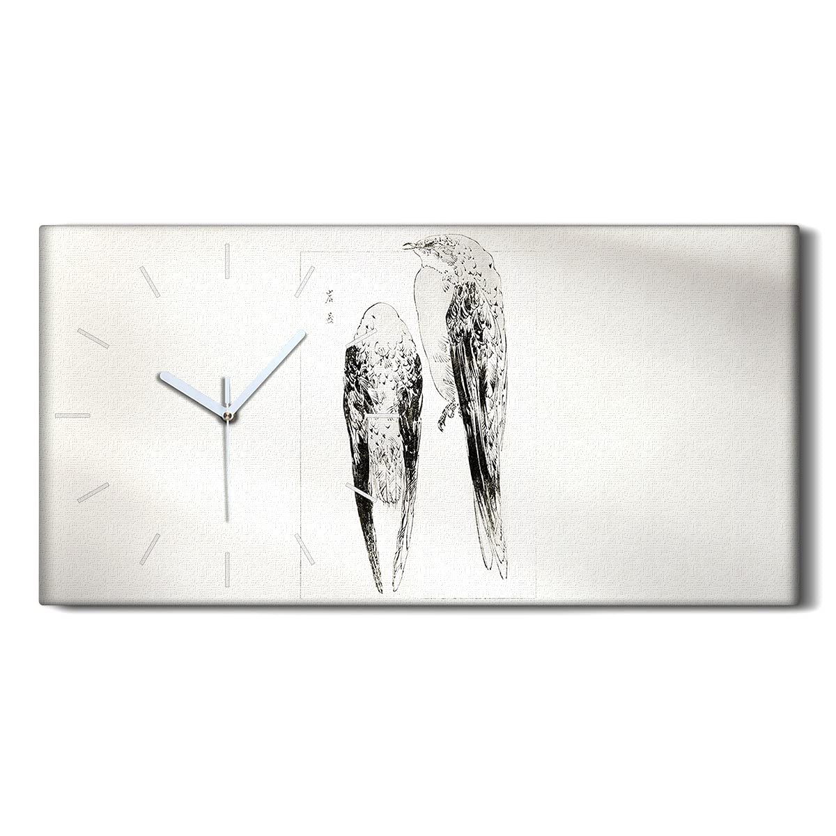 Horloge sur toile oiseau asiatique 60x30cm mécanisme muet et mains blanches haute visibilité