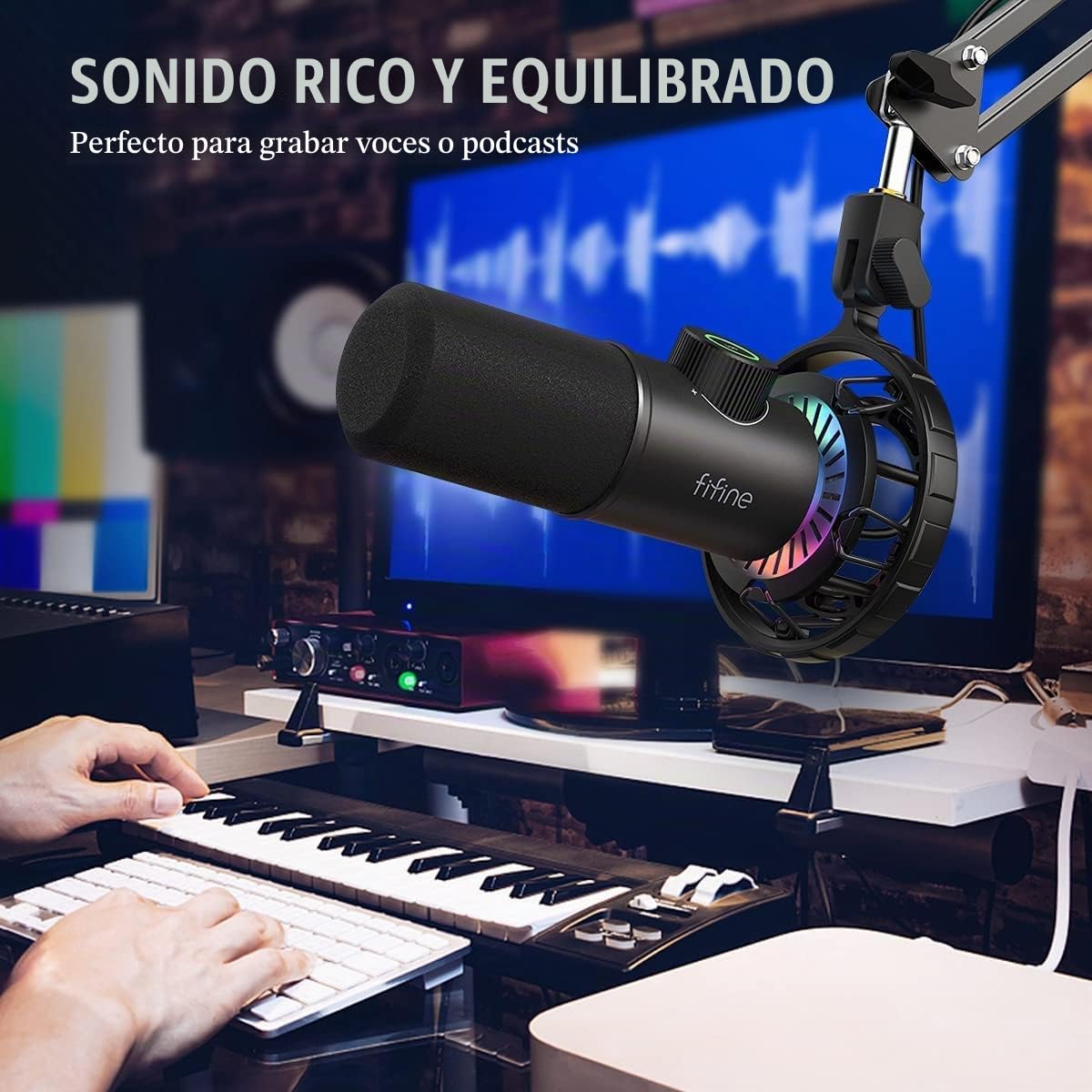 FIFINE Gaming Microfono para PC USB, RGB Micrófono de Dinámicos per Ordenador PS4 PS5, con Botón de Silencio & Conector para Auriculares de 3,5mm, para Podcasting Youtube