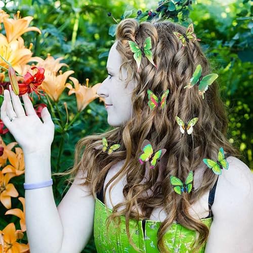 Miniatura 7 de Bartosi Pinzas para el cabello, pasadores de mariposa verde, pasadores de moda, lindos pasadores decorativos para el cabello, accesorios para el
