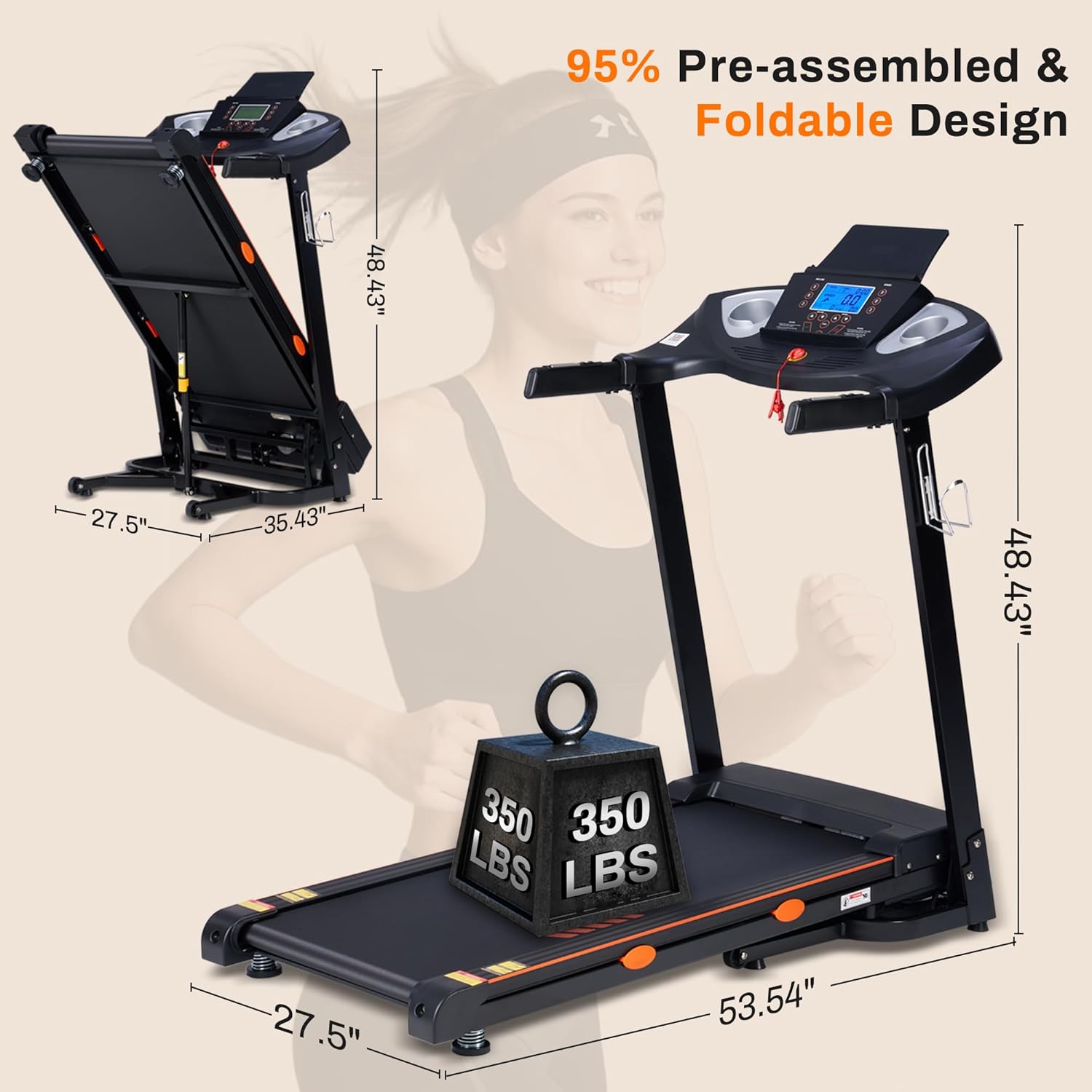 Treadmill for Home with 15-Level Auto Incline, 0.5-10 MPH, 18" Wide Belt, 3.0 HP, 300 LB Capacity, Shock-Absorbing Foldable Incline Treadmill with Bluetooth App