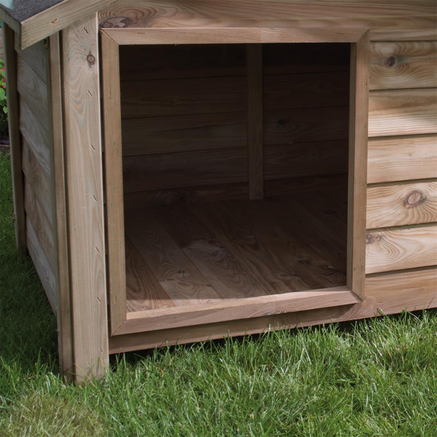VOSS.PET Hundehütte aus Kiefernholz mit Bitumenfilz, Willow 120x114x100cm, Hundehaus, Outdoor-Hütte, Kleintierhaus für drinnen und draußen, Holzhütte für mittelgroße bis große Hunde