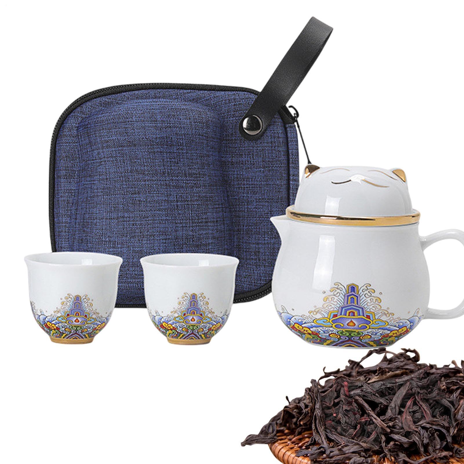 Set Teiera Con Tazze Tazze Da Tè In Porcellana, Colino A Maglia Fine | Ceramica Per Casa Cucina Picnic All'Aperto Viaggio Campeggio Giardino Balcone Famiglia Colino In