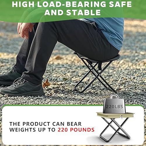 Miniatura 5 de Taburete plegable portátil, estilo bolso, silla de campamento ultraligera con bolsillos de almacenamiento dobles, tela Oxford 600D de 3 capas, marco