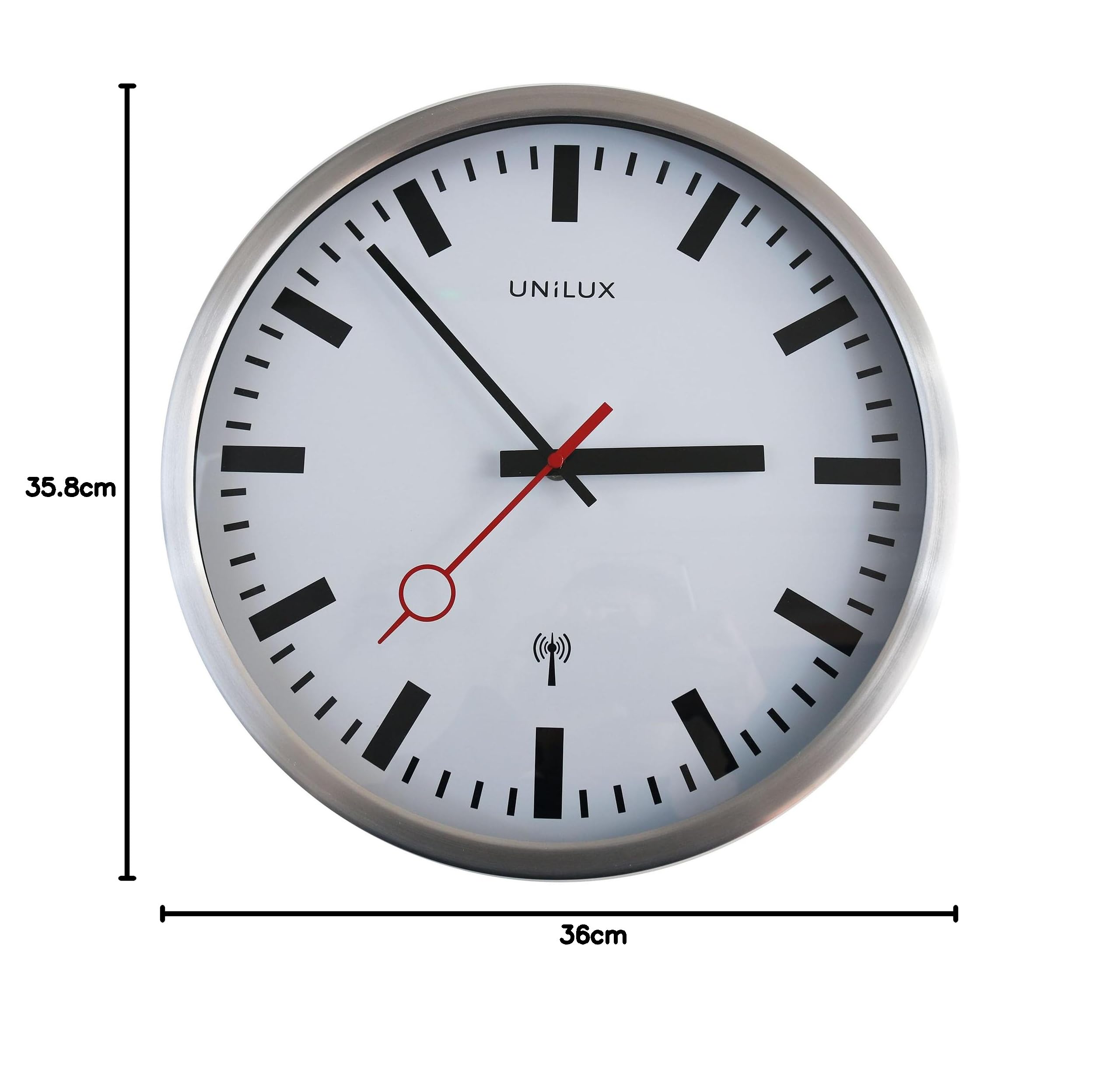 Unilux Wanduhr Station Bahnhofsuhr mit Funksteuerung und leisem Uhrwerk