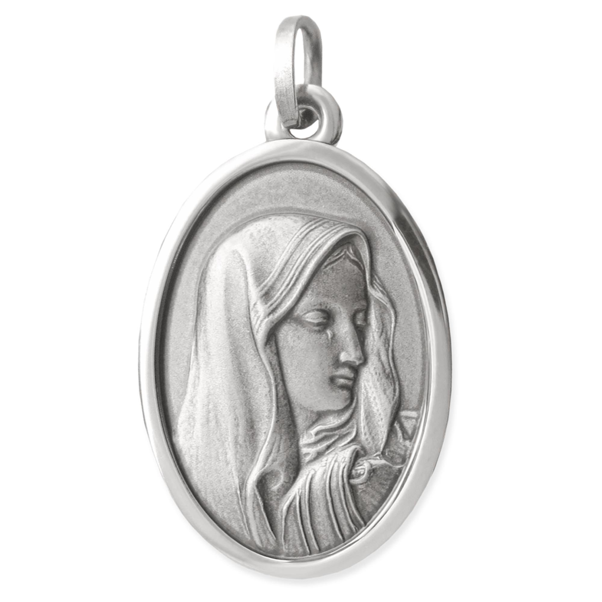 Clever - Medalla ovalada de la Virgen María, 22 mm, plata de ley 925, diseño envejecido con cordón de piel