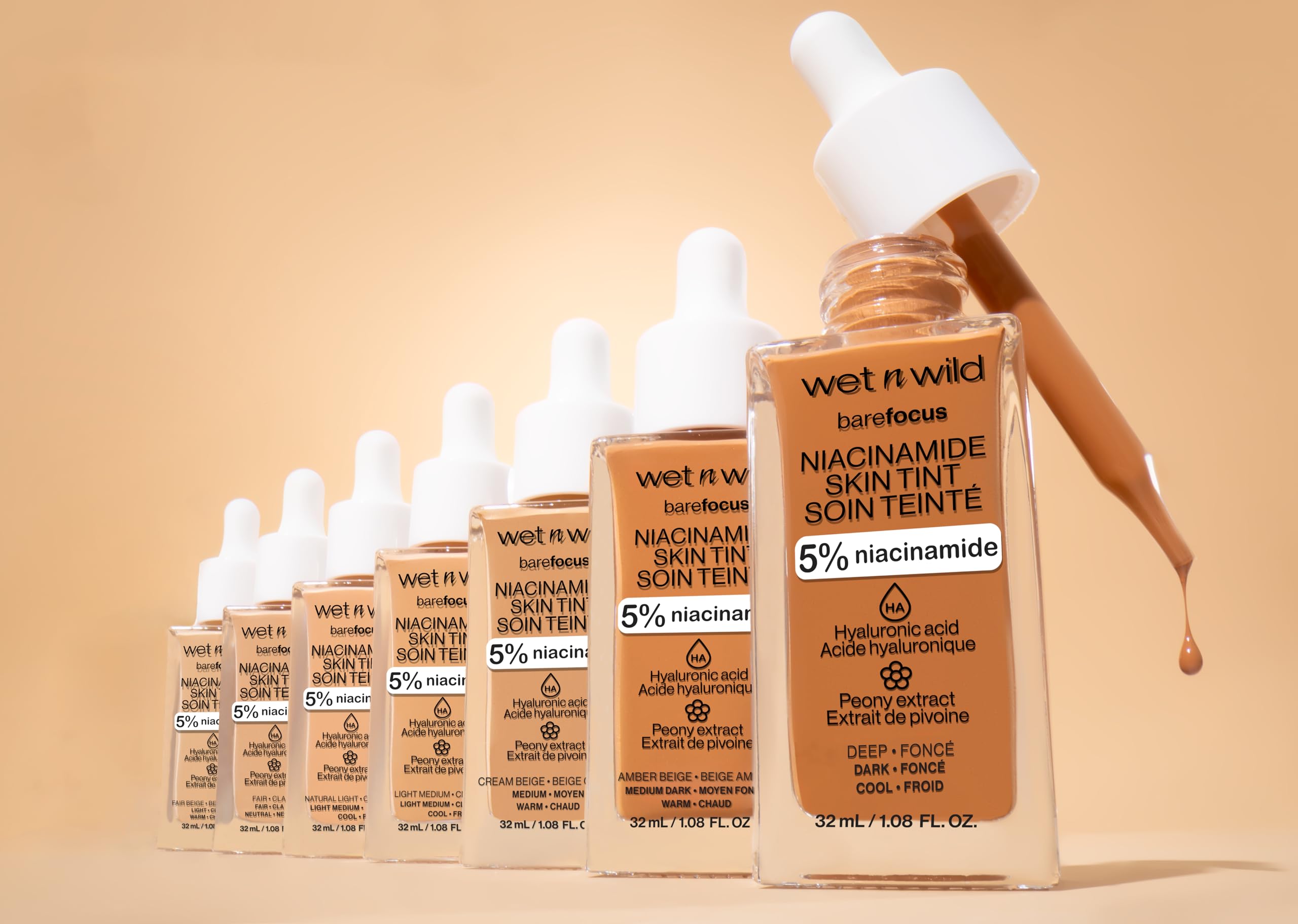 Wet n Wild Bare Focus Niacinamide Skin Tint, Lekki Podkład z Formułą do Stopniowego Budowania Krycia, Wzbogacony Kwasem Hialuronowym i Witaminą E dla Promiennego Wyglądu, Natural Light