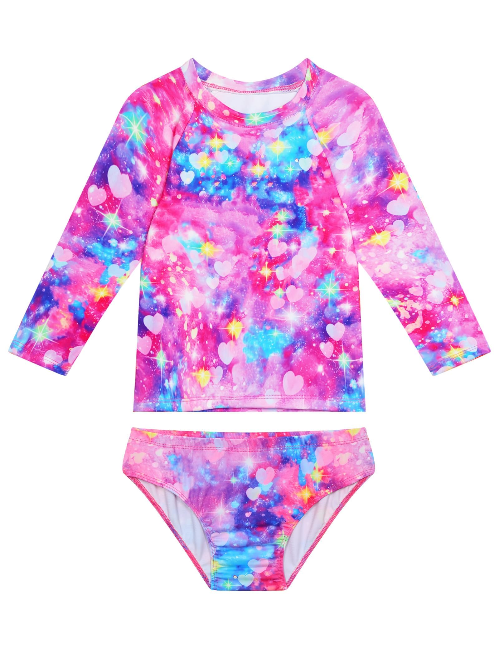Snowheart Girls Rash Guard Sets Long Sleeves Swimsuit 2 Pieces Tankini Bathing Suit Swimwear for Girls 3-12 Years