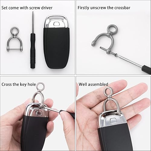 Miniatura 6 de TISUR Anillos en D giratorios de titanio con grillete de tornillo, herradura en forma de U, llavero DIY con eslabones rotados de cuero para