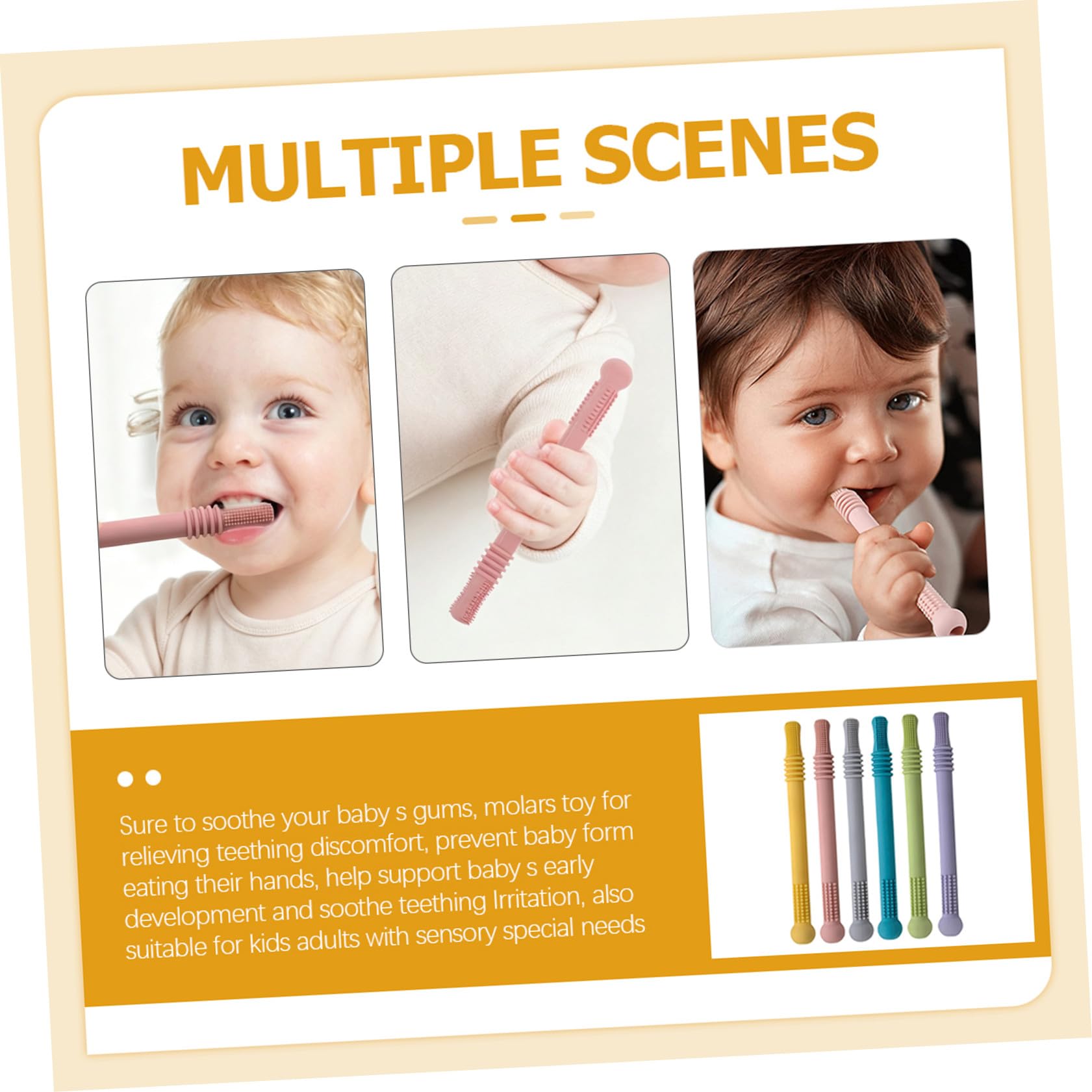 Milisten 6piezas Palitos De Dentición Para Bebés Tubos De Silicona De Pajitas Juguete Molar Adecuado Para Recién Nacidos Color Rosa Amarillo Morado Verde Azul Gris