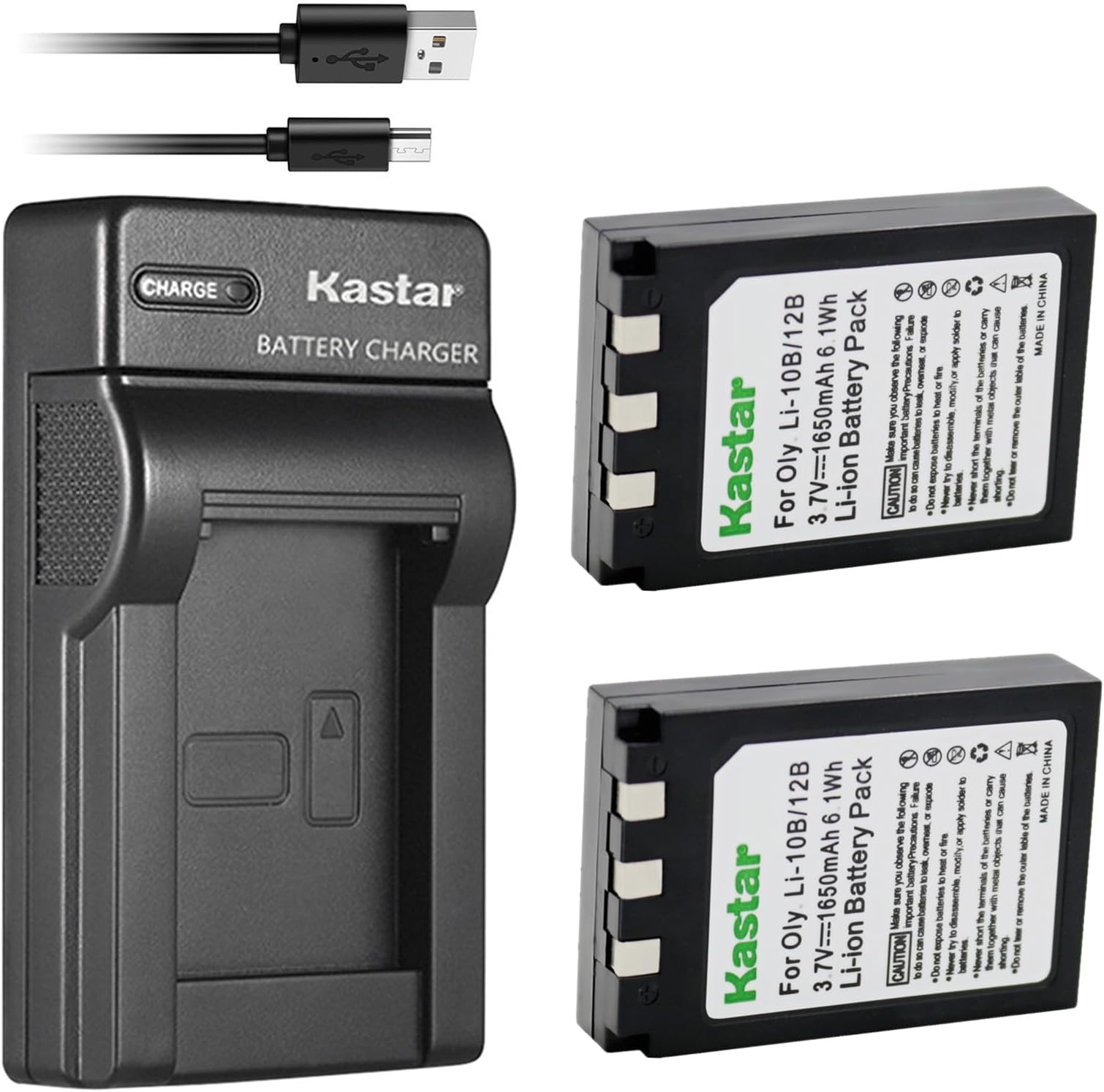 Kastar Battery (X2) & Slim USB Charger for Olympus LI-10B, LI-12B and Olympus Stylus 300, 400, 500, 600, 800, C-50, 60, 70, 470, 760, 770, 5000, Camedia Series, Sanyo Xacti Series Camera