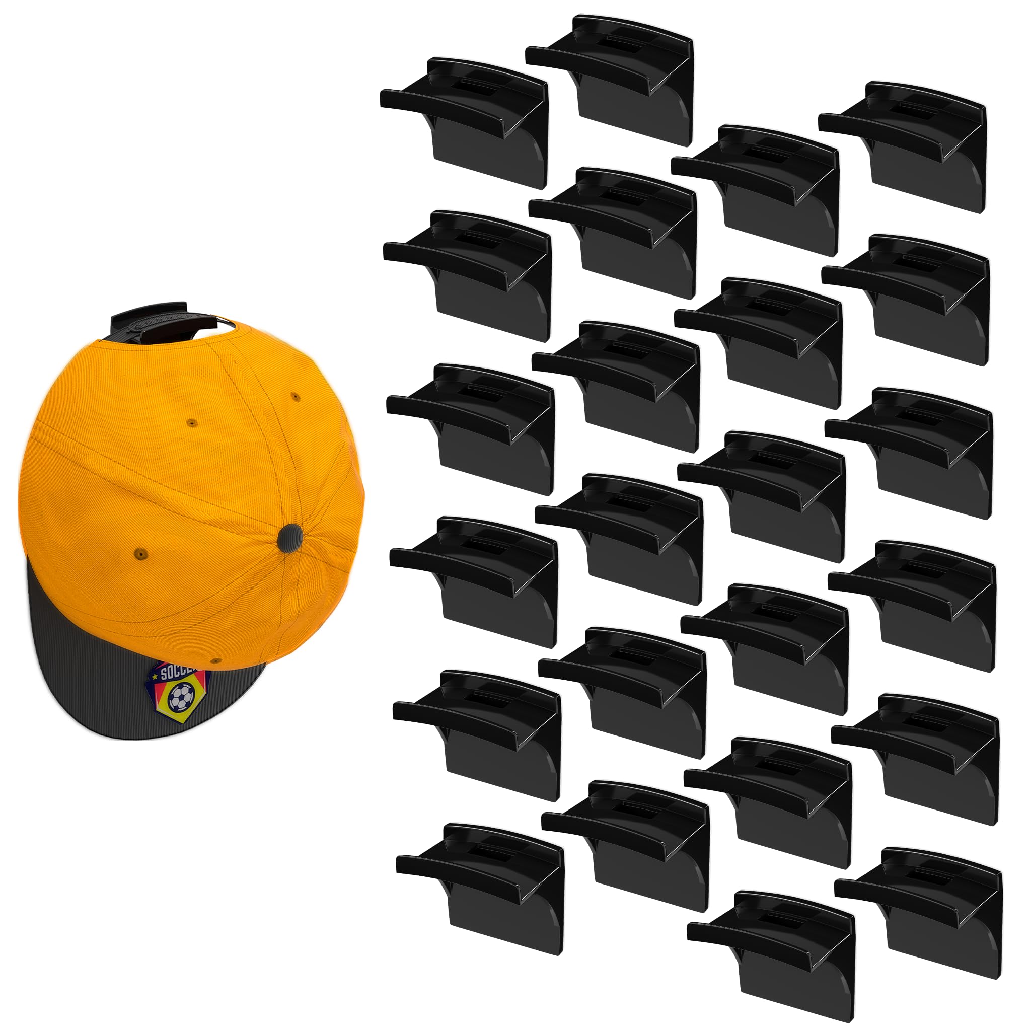 Yeeriroon 24 Pack Adhesive Hat Rack for Wall, Hat Organizer for Baseball Caps, Strong Multi-Purpose Hat Hooks, Hat Holder Hanger on Wall, Door, Closet