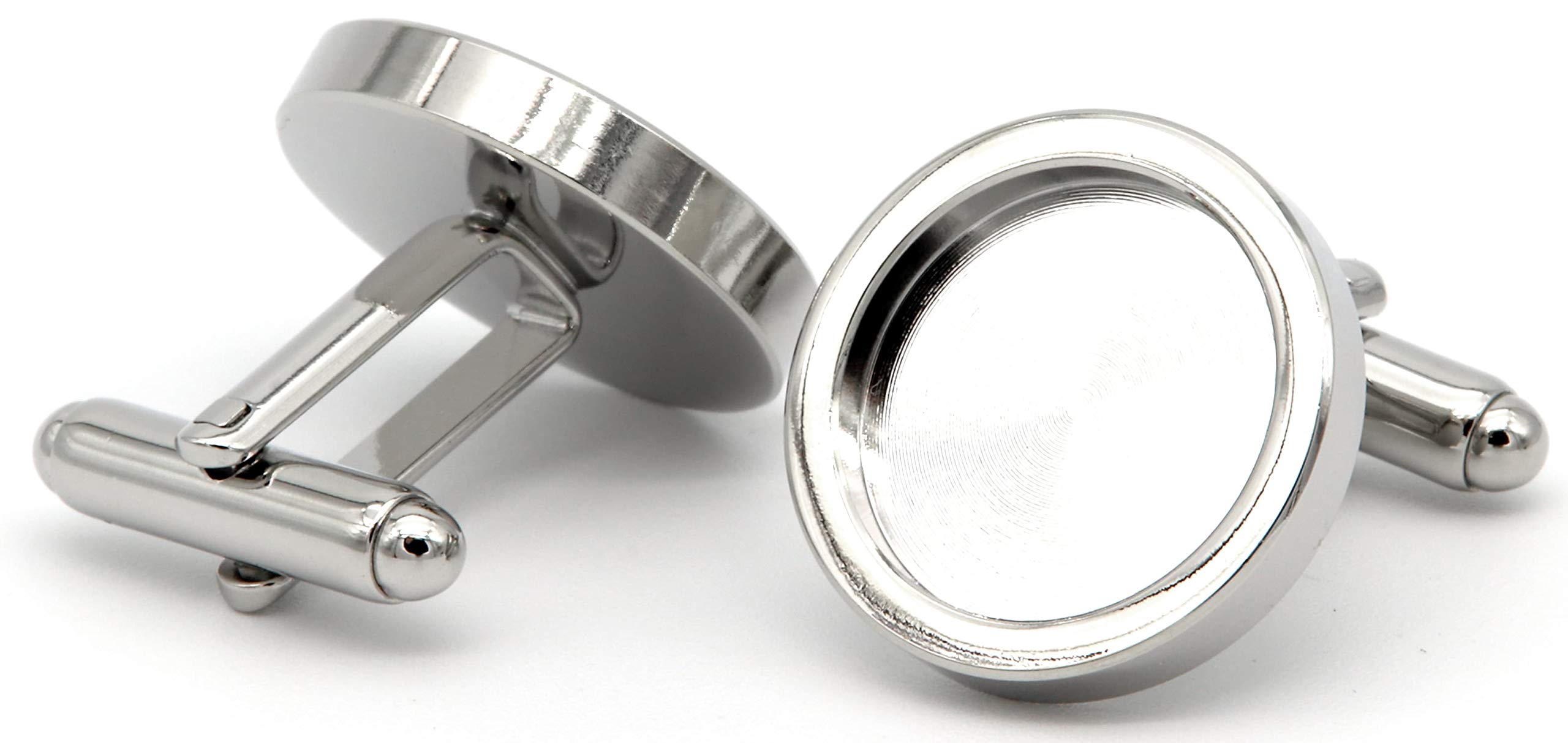 NaturSchatulle Manschettenknöpfe Rohlinge Silber I 5 Paar Runde Cabochon Fassungen Hochwertige Accessoires Basteln DIY Schmuckherstellung Nickelfrei