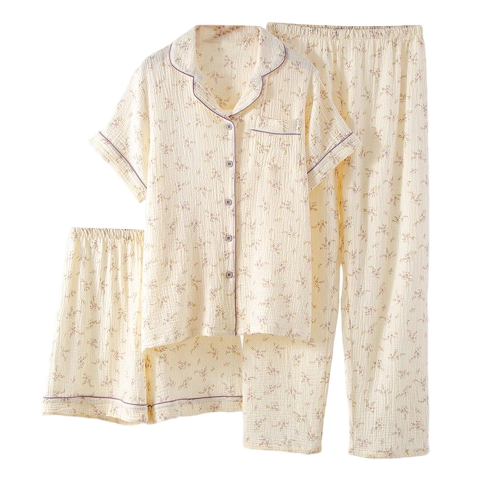 Pijama Mujer Verano,Conjunto De Pijama para Mujer, Manga Corta, Pantalones Largos, Ropa De Dormir Antiarrugas, Ropa De Estar por Casa para Primavera, Verano Y OtoñO, Comodidad En El Hogar.