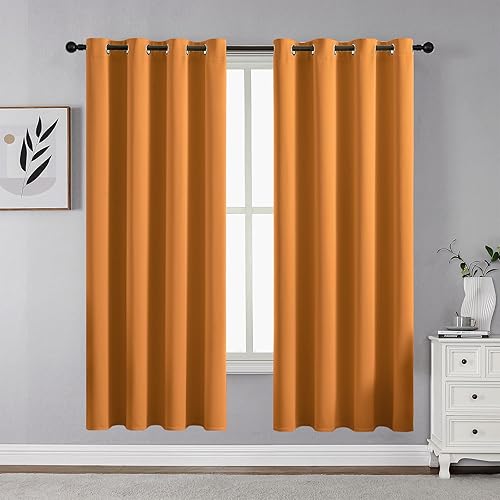 CUCRAF Orange Blackout Curtains 63 inch Length 2 Panels Set, Room Darkening Drapes for Living Room Bedroom, Thermal Insulated Light Blocking Grommet Window Curtain (W52 x L63 Inch) - Orange - 52"W x 63"L (Pack of 2)