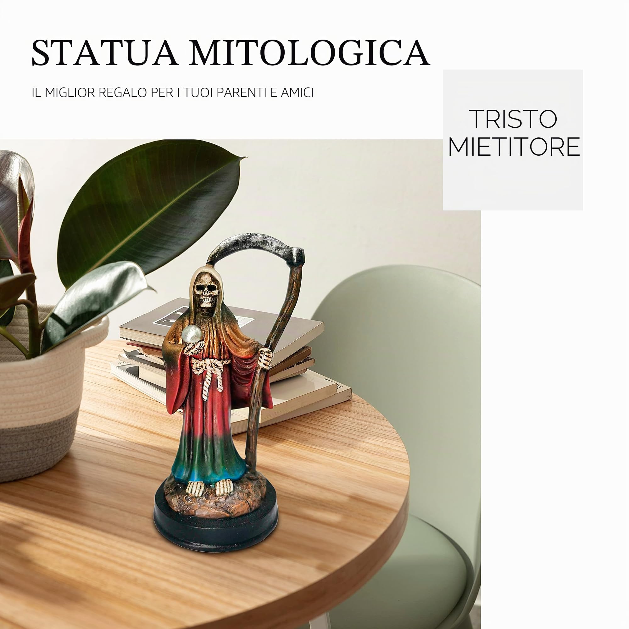 Santa Muerte Statue 5 inch, Grim Reaper Statue in Rainbow Robe, Reaper Figurine of Holy Death