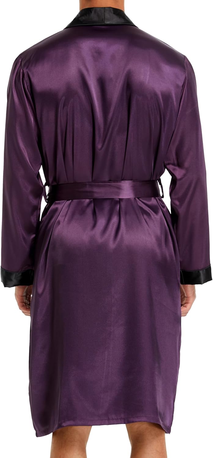 Sanraflic® Mens Satin Robe Lightweight Silk Long Sleeve Bathrobe with Shorts Set Spa Kimono Sleepwear Nightwear - Image 5