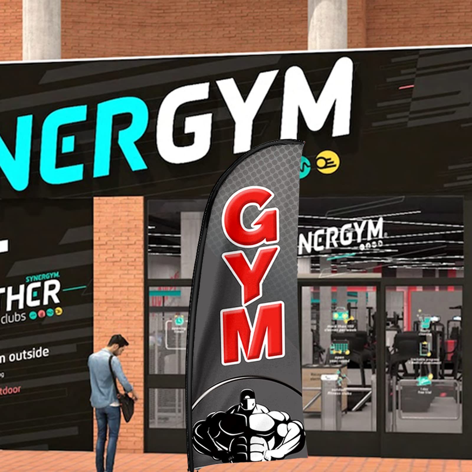 Bandiera della piuma della palestra e corredo del palo, bandiera della palestra di 7 FT per la pubblicità del negozio della palestra senza vento