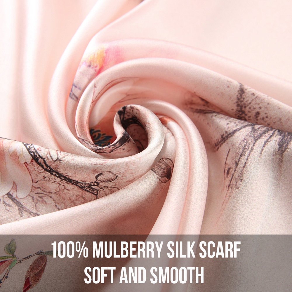 STORY OF SHANGHAI Sciarpa di 100% Seta da Donna Foulard Chiffon con Fantasie Orientale Semi-Trasparente