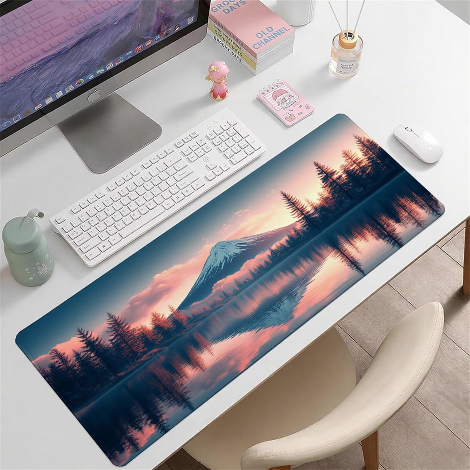 Różowa podkładka pod mysz XXL 1000 x 500 x 3 mm Fuji uchwyt ręczny na biurko akcesoria antypoślizgowa gumowa podstawa i szyte krawędzie podkładka pod mysz dla graczy do dekoracji biura dekoracyjnego