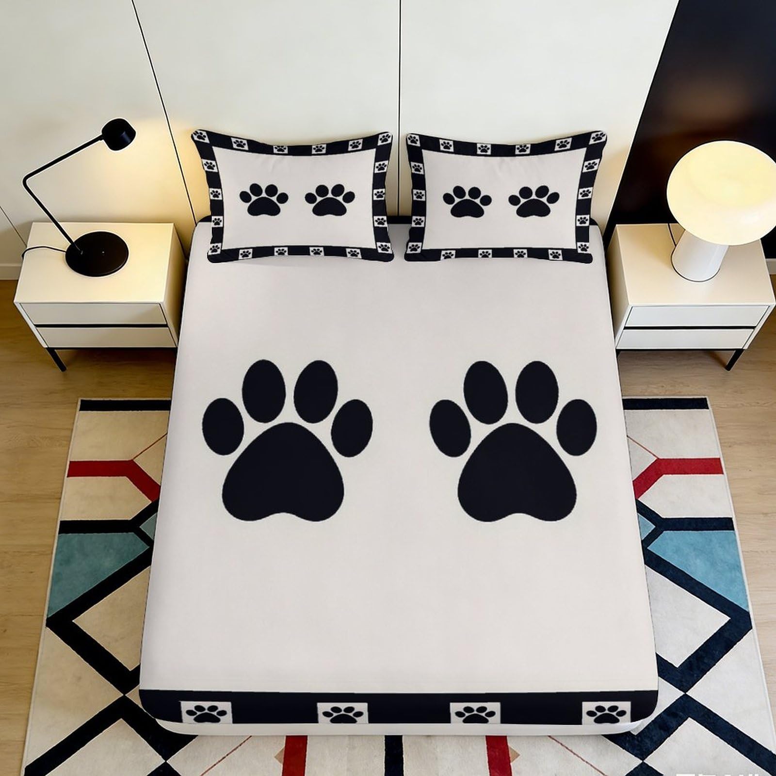 3D Printed Cartoon Sheep Microfiber Fitted Sheet Deep Pocket Non-Slip Elastic Hem Sheep Mattress Fitted Cover 140x200x25cm
