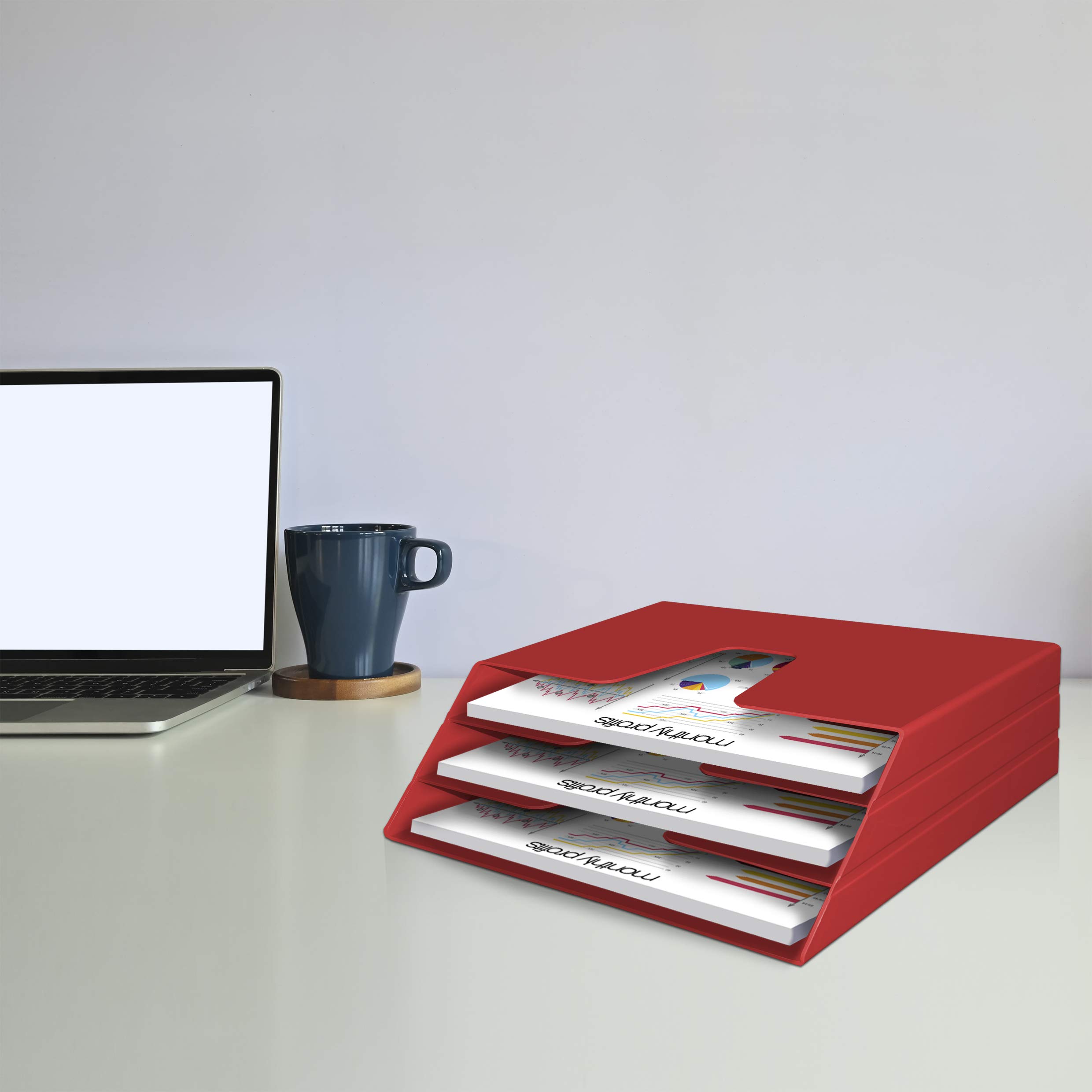 Acrimet Unterlagenhalter Dreifach Horizontalen (Solide Rote Farbe)
