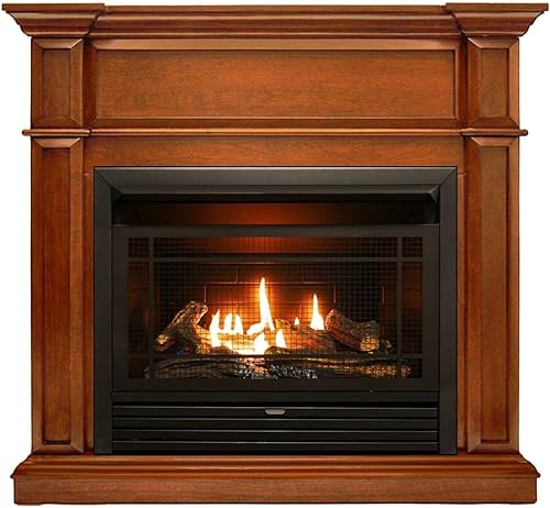 Duluth Forge Sistema de chimenea de gas sin ventilación de combustible dual con manto, control de termostato, 5 troncos de fuego, uso con gas