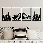 ESTART 4 PCS Metal Mountain Wall Art, Large Mountains Wall Decor, Mountain Forest Decorative Painting Suitable For Living Room Bedroom Office Indoor And Outdoor (50x15.7 inches/127x40 cm, Mountain Forest)