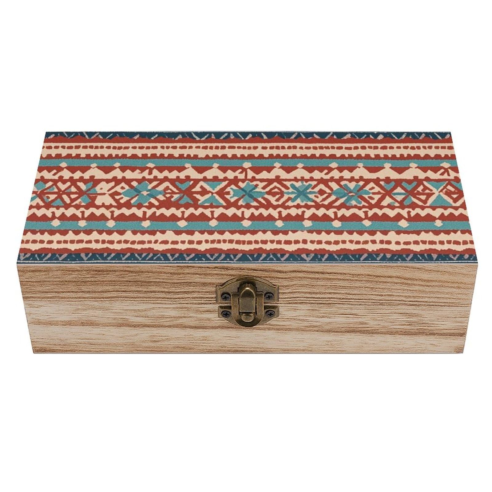 Boîte en bois bohème ornementée à rayures jacquard, écrin de rangement de qualité supérieure