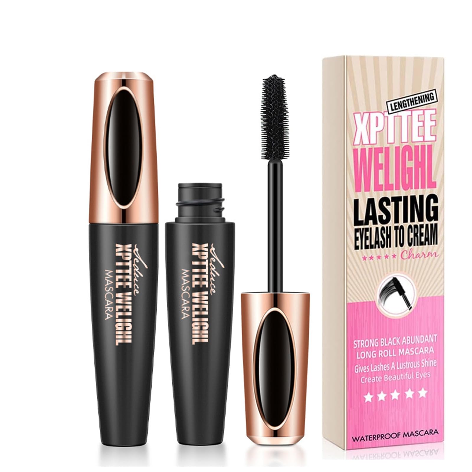 Máscara de Pestañas 4D,Rimel Pestañas Máscara Waterproof,Maquillaje de ojos natural para alargar, dar volumen, de larga duración,Rímel Impermeable, Pestañas Gruesas y Extralarga