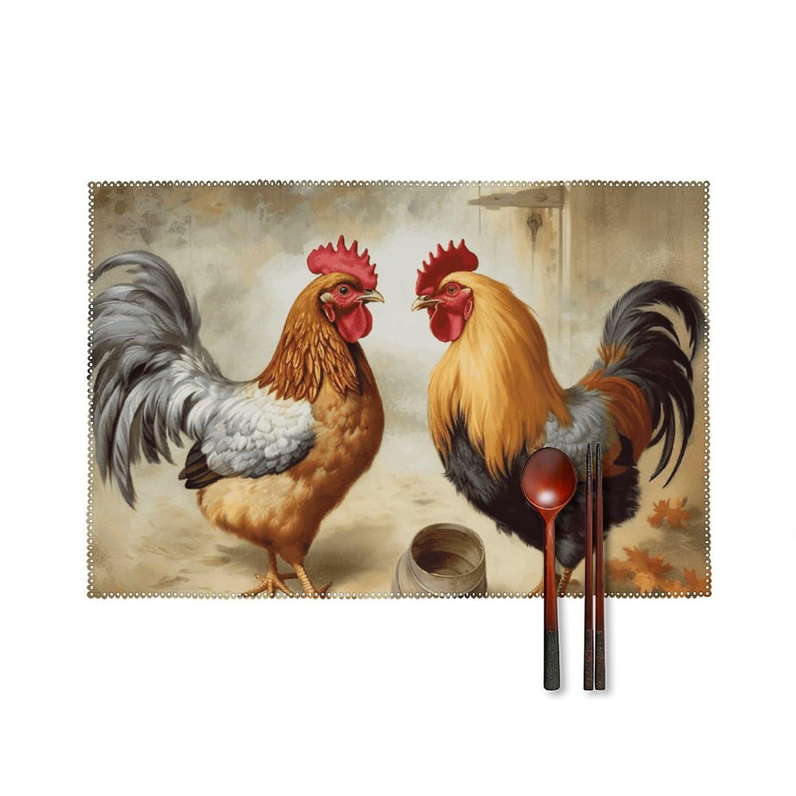 Chicken and Rooster Print Placemats Set of 6 Wipeable Table Mats for Kitchen Dining Table Heat Resistant Waterproof Modern Indoor/Outdoor Non-Slip Easy Clean Place Mats