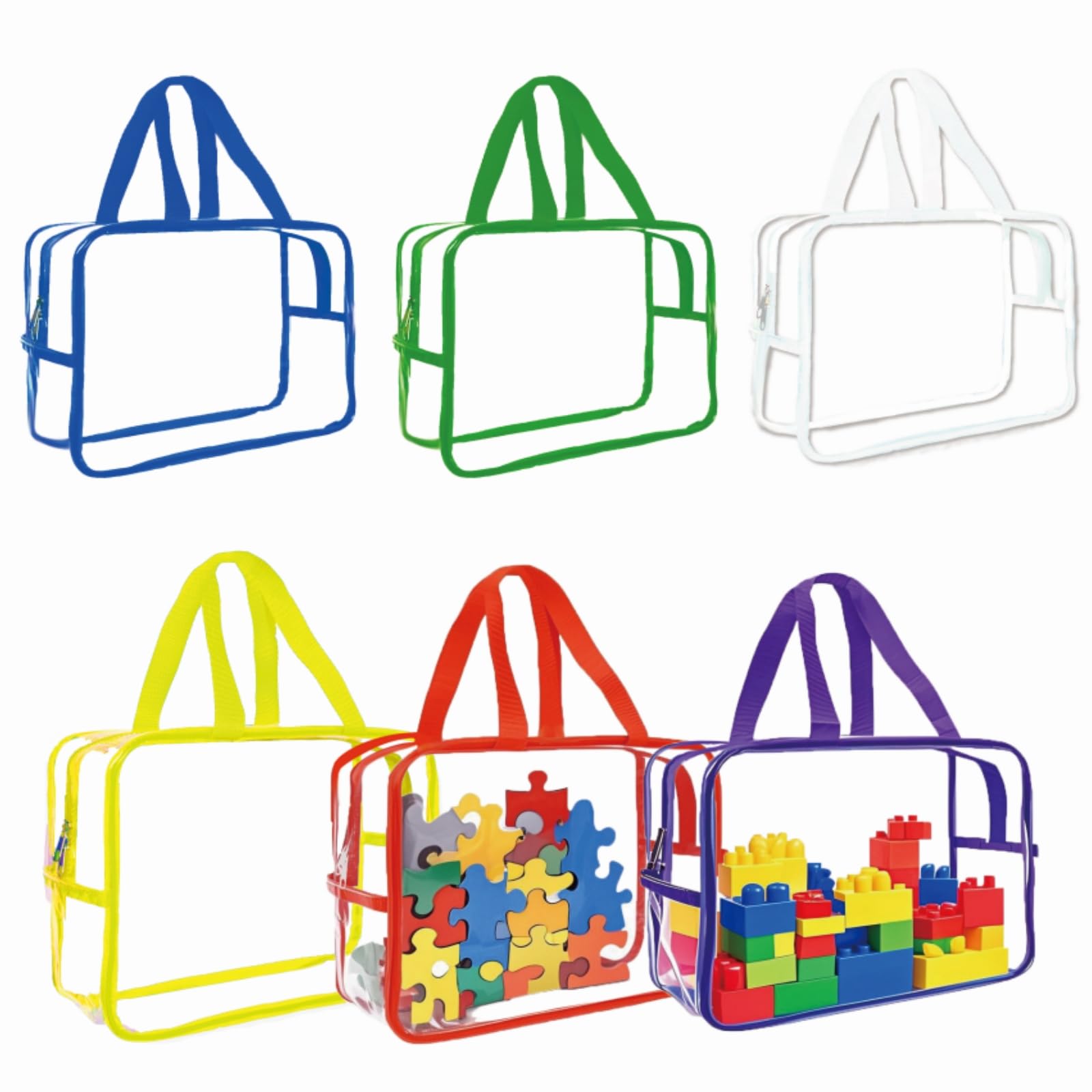6 Packs Large Toy Storage Bags, Toy Organizer Bags with Double Zipper, Reusable Dust-Proof Waterproof Clear Thick PVC Toy Bags for Board Game, Building Blocks, Puzzle, Books, Small Crafts