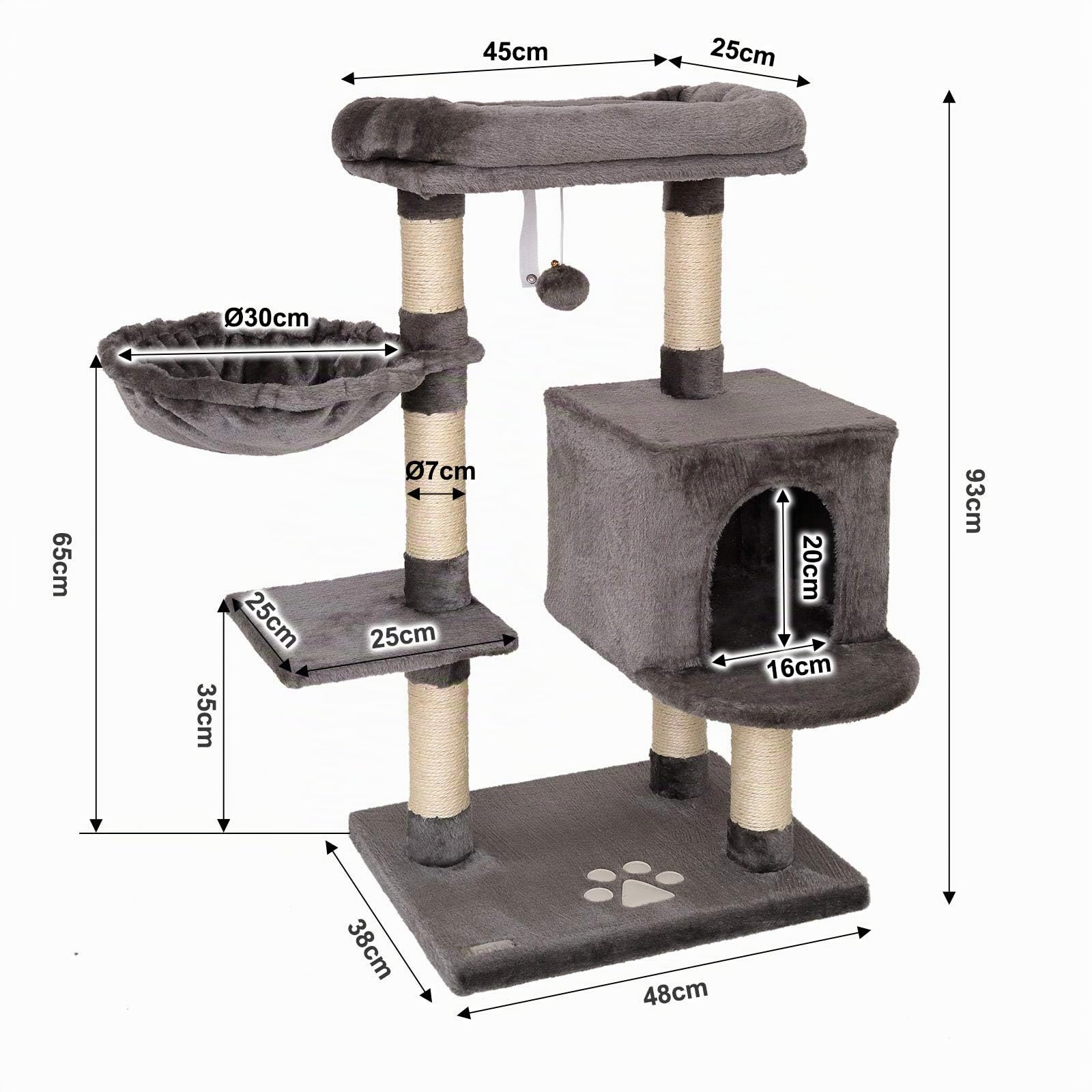 lionto Tiragraffi per Gatto Albero Tiragraffi Gatto Gioco Giocattolo Gatti Altezza 93 cm, Grigio Scuro