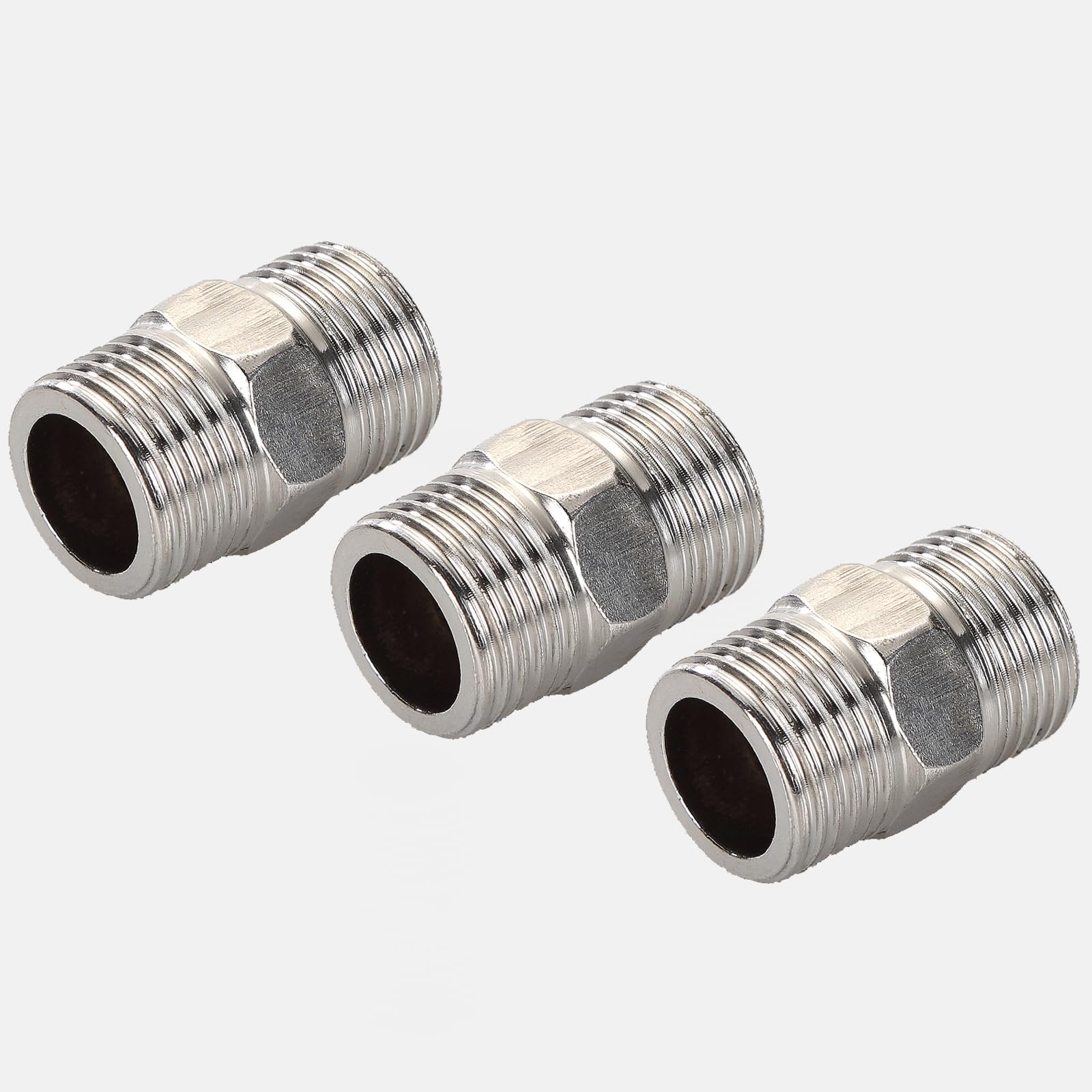 Shower Hose Extender - 3pcs Stainless Steel Connector Hex Nipple Pipe Fitting BSP 1/2inch X BSP 1/2inch for Shower, Bathroom, and RVs