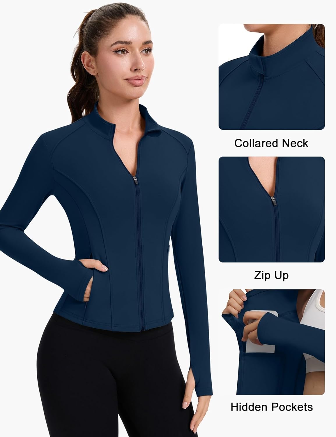 ZHENWEI Workout Jackets for Women Full Zip Up Cropped Athletic Long Sleeve Lightweight Slim Fit Running Tops with Pockets - Image 4