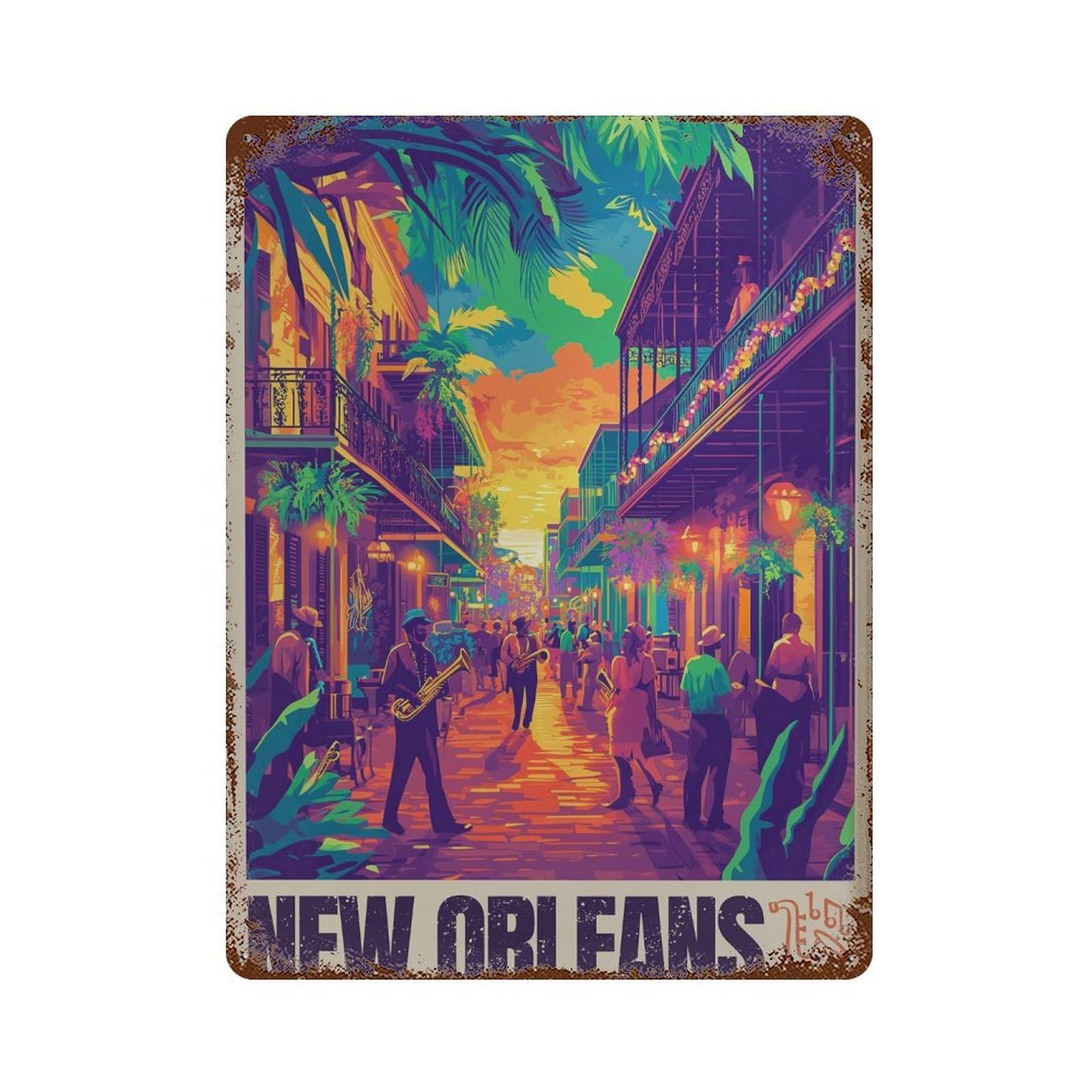 xiaoxiaoshen New Orleans Travel Louisiana Jazz Wall Decor Art Metal Tin Poster Modern Home Decor Art Home Bar Shop Decorations Vintage Sign 40x30cm