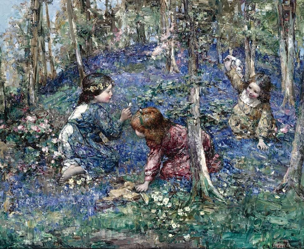 Affiche Le Bluebell Wood Atkinson Hornel pour créer une ambiance nature dans la chambre