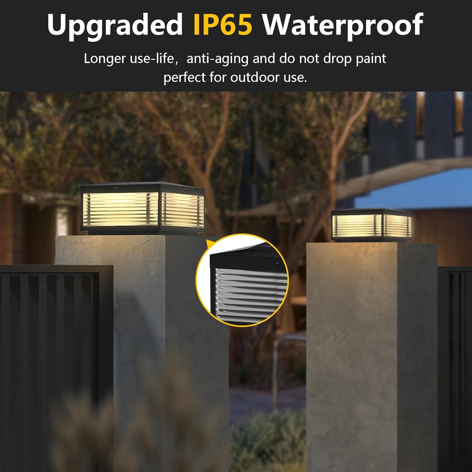 Modern Solar Post Light, Outdoor IP65 Waterproof Landscape Luxury Column Lantern Lamp for Fence Deck Pillar Cap Patio Garden Decoration with 4 Different Lighting Color